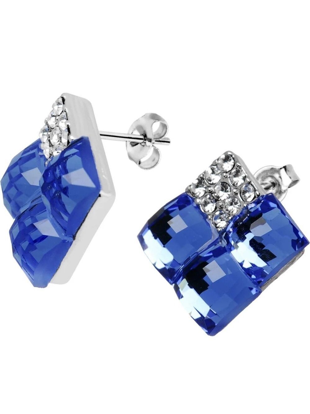 Blue and Crystal Geometric Block Earrings